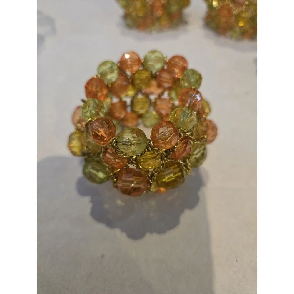 vintage beaded napkin rings  featuring orange and green acrylic or glass beads